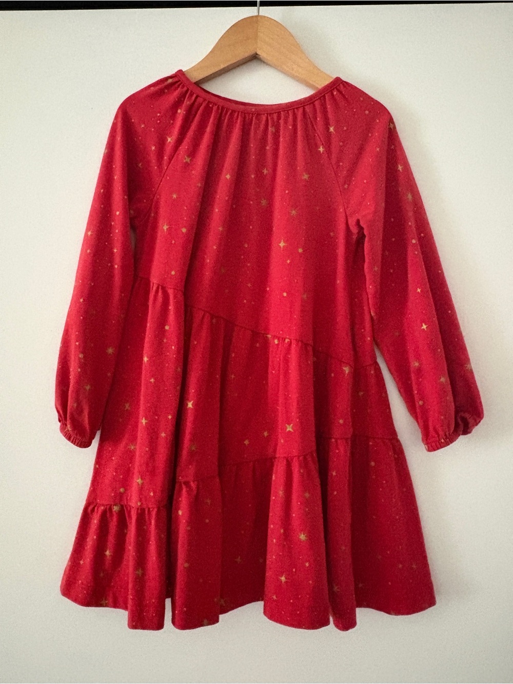Hanna Andersson Red Tiered Dress with Gold Star Print